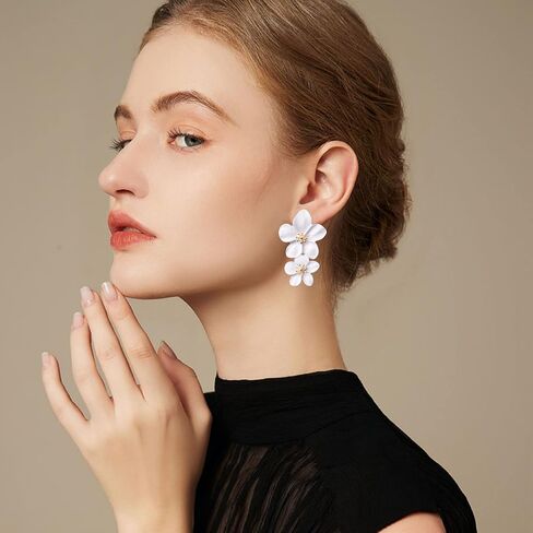 Bohemian Daisy Flower Matte Floral Petal Drop Dangle Studs Earrings Layered Tiered for Women Girls Chic Boho Wedding Jewelry in Kuwait