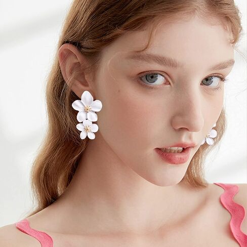 Bohemian Daisy Flower Matte Floral Petal Drop Dangle Studs Earrings Layered Tiered for Women Girls Chic Boho Wedding Jewelry in Kuwait