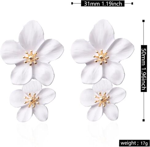 Bohemian Daisy Flower Matte Floral Petal Drop Dangle Studs Earrings Layered Tiered for Women Girls Chic Boho Wedding Jewelry in Kuwait