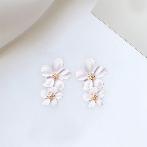 Bohemian Daisy Flower Matte Floral Petal Drop Dangle Studs Earrings Layered Tiered for Women Girls Chic Boho Wedding Jewelry in Kuwait