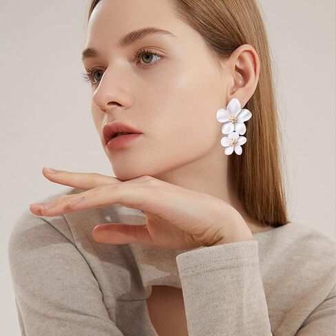 Bohemian Daisy Flower Matte Floral Petal Drop Dangle Studs Earrings Layered Tiered for Women Girls Chic Boho Wedding Jewelry in Kuwait
