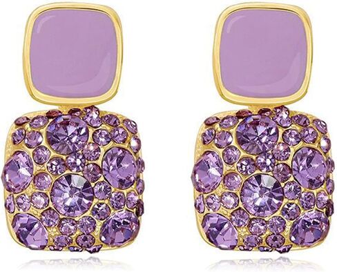 2PCS Purple Pink Rhinestone Earrings for Women Square Diamond Earrings for Girls Pink Purple Earrings for Women Gift for Her in Saudi Arabia