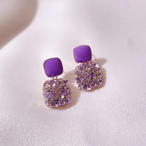 2PCS Purple Pink Rhinestone Earrings for Women Square Diamond Earrings for Girls Pink Purple Earrings for Women Gift for Her in Saudi Arabia