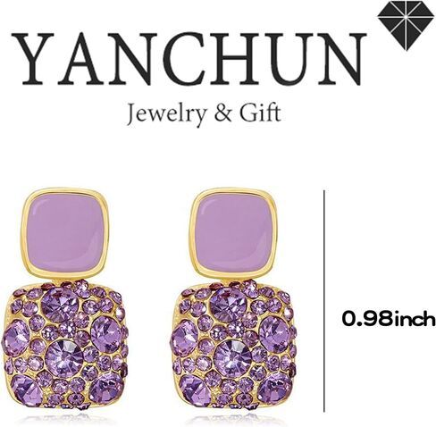 2PCS Purple Pink Rhinestone Earrings for Women Square Diamond Earrings for Girls Pink Purple Earrings for Women Gift for Her in Saudi Arabia