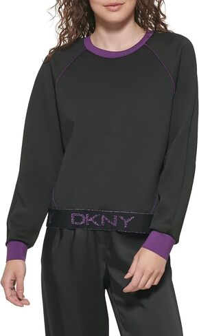 DKNY Women's Logo Waistband Contrast Cropped Sportswear Sweater in Saudi Arabia