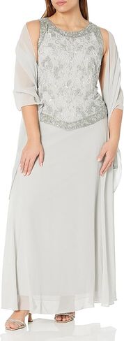 J Kara Women's Petite Embellished Top Mock 2 Piece Dress with Scarf in Kuwait
