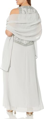 J Kara Women's Petite Embellished Top Mock 2 Piece Dress with Scarf in Kuwait