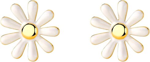 Flower Earring Stud, Mariafashion Sterling Silver Two-Tone White Daisy Flower Earrings Hypoallergenic Post Earrings For Women Girls Kids in Saudi Arabia