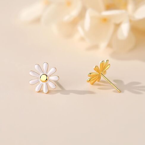 Flower Earring Stud, Mariafashion Sterling Silver Two-Tone White Daisy Flower Earrings Hypoallergenic Post Earrings For Women Girls Kids in Saudi Arabia