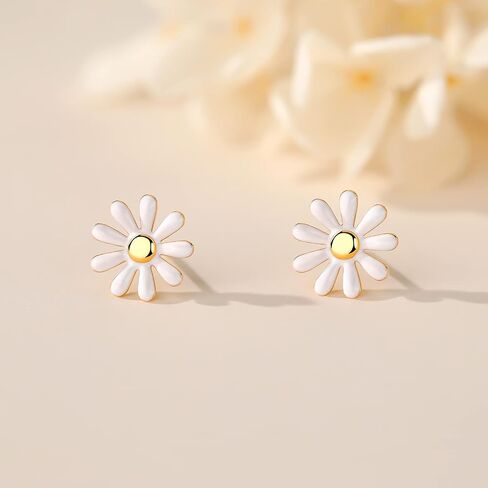 Flower Earring Stud, Mariafashion Sterling Silver Two-Tone White Daisy Flower Earrings Hypoallergenic Post Earrings For Women Girls Kids in Saudi Arabia