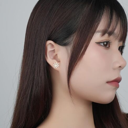 Flower Earring Stud, Mariafashion Sterling Silver Two-Tone White Daisy Flower Earrings Hypoallergenic Post Earrings For Women Girls Kids in Saudi Arabia