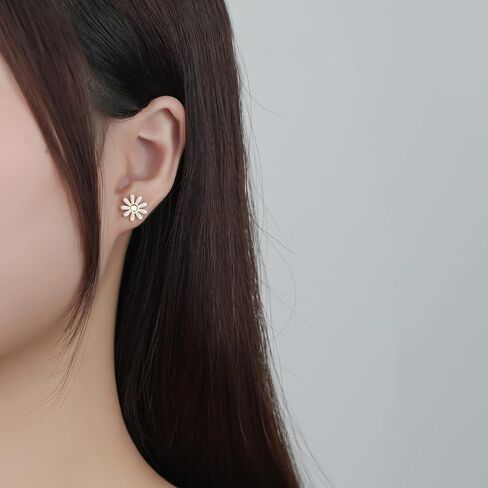 Flower Earring Stud, Mariafashion Sterling Silver Two-Tone White Daisy Flower Earrings Hypoallergenic Post Earrings For Women Girls Kids in Saudi Arabia