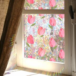 Window Film,Rainbow Window Privacy Film,Green Vines Leaves Double Sided Static Glass Window Clings Stickers for Home Office Living Room Bathroom Glass Windows Door Decor15.7" x 39.4" (XC3025)