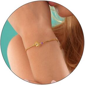 DIOWUS Birthstone Bracelets For Women, 18k Gold Plated Birth Flower Zirconia Inlaid Fashion Wrist Corsage Bracelet To My Daughter/Mom Birthday Gifts Teen Girls Jewelry