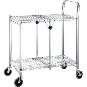 2 Tier Commercial Grade Heavy Duty Utility Cart | Holds up to 300lbs | Easy Foldable | Durable Chrome Plated Steel Heavy Duty Rolling Cart for Garage, Warehouse, Showroom and Office in Kuwait