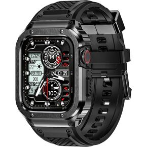 Band with Stainless Steel Case Compatible with Apple Watch Series 9 8 7 45mm Band, iwatch Bands Rugged Metal Protective Cover for Men (Black)
