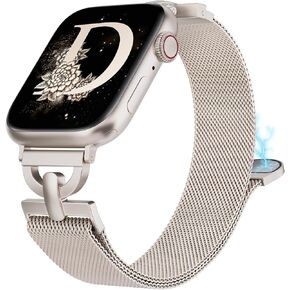 BEEXI Stainless Steel Magnetic Loop Compatible with Apple Watch Band 38mm 40mm 41mm 42mm 44mm 45mm 49mm Women Metal Mesh D-shaped Clasp Strap for iWatch SE Series 9/8/7/6/5/4/3/2/1/Ultra(1/2)