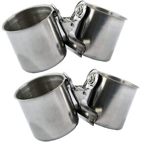 2 Pieces Bird Feeding Cup Stainless Steel Bird Cage Cup Birds Feeder Bird Cage Feeder Bird Feeding Dish Cup Parrot Food Bowl Parrot Feeding Bowl Bird Cage Food Cup with Clamp(Silver, 7cm)