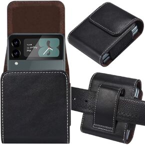 Miimall for Samsung Galaxy Z Flip 6/5/4/3 Phone Pouch Holster Belt Case, Leather Pouch with Metal Clip for Phone Holster Case for Galaxy Z Flip 6, Flip 5, Z Flip 4, Z Flip 3, Motorola Razr 2024+ Case