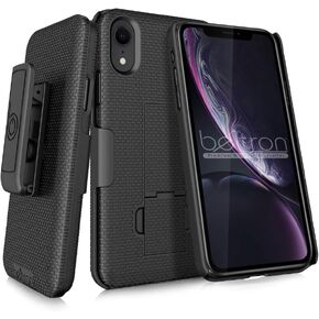 BELTRON Case with Belt Clip for iPhone XR, Slim Protective Belt Clip Slider Case (Shell/Holster Combo) with Built-in Kickstand - (Black)