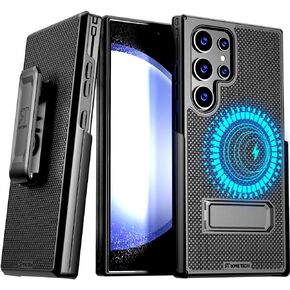 Rome Tech Belt Clip Holster Case for Samsung Galaxy S24 Ultra (2024) Compatible with MagSafe Magnetic Heavy Duty Slide Hip Phone Cover with Kickstand for Galaxy S24 Ultra - Black