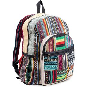 Large Hemp Backpack Bag - Multi Functional Pocket Knapsack Eco Friendly Unisex Hiking Casual Daypack Bag Durable Rucksack by Freakmandu