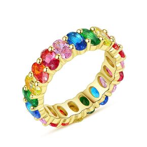 MENGSHA 18K Gold Fashion Jewelry Rainbow Square Baguette Engagement Ring For Women Colorful Cubic Zirconia Cz Eternity Band Ring,opional size8