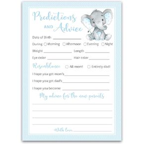 BLUE ELEPHANT Prediction and Advice Cards - Pack of 25 - BOY Baby Shower Games, New Parents, Mom & Dad to be, Mommy & Daddy Message, Couples Coed Shower Activity Keepsake Book BLUE Polka Dot G501-PDAV