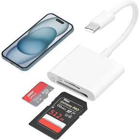 قارئ بطاقة ذاكرة USB C SD TF، محول كاميرا 3 في 1 من النوع C USB 3.0 OTG لهاتف iPhone 15 Plus 15 Pro Max iPad Pro، عارض كاميرا لعبة Trail للنقل السريع، Samsung والمزيد من أجهزة USB C، التوصيل والتشغيل