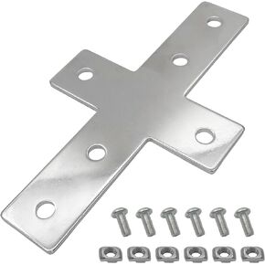 4040 Aluminum Extrusion Profile Connector Cross Shaped Flat Plate Set Included 2PCS Joint Plates, 12Pcs M8 T-Slot Nuts and 12Pcs M8x16mm Screws(Silver)