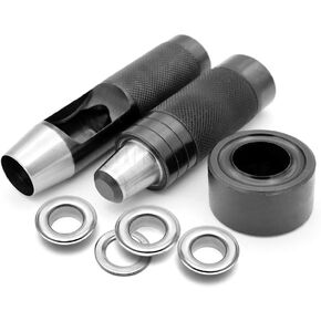 CRAFTMEMORE 3/8" Grommet Tool Kit Eyelet Setting Tool Grommet Setter Hole Punch Cutter & Pack of 10 Grommets (3/8" (10mm) Inside Diameter)