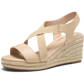 ZURIN Womens Open Toe Espadrilles Dressy Platform Sandals Elastic Ankle Strap Comfortable Wedges Casual Sandals