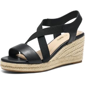 ZURIN Womens Open Toe Espadrilles Dressy Platform Sandals Elastic Ankle Strap Comfortable Wedges Casual Sandals in Kuwait