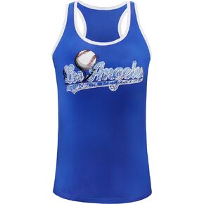 Women City Baseball Fans Athletic Sporty Vest Tank Tops Shirts - Royal & White