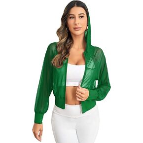 سترة رياضية نسائية من SweatyRocks بأكمام طويلة وغطاء رأس شبكي شفاف للتمرين