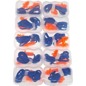 10 Pairs Corded Silicone Ear Plugs - with Plastic Carry Cases - Reusable Noise Cancelling Earplugs for Hearing Protection - Shooting Range Noise Reduction, Construction Work, Hunting Ear Protection