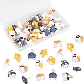 30pcs Cute Push Pins, Decorative Cute Thumb Tacks Cat & Dog Bulletin Board Pins 6 Styles Funny Animal Cork Board Accessories with Storage Box for Cork Board Photo Wall Map Home Office Decor