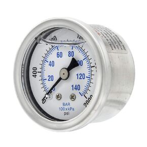 Liquid Filled Center Back Mount Pressure Gauge with 1.5" Dial, 0-2000 PSI, 1/8" Male NPT Connection, Stainless Steel CASE and Bezel (1)