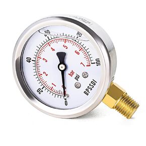 0-100 Psi Pressure Gauge, Glycerin Filled, Water Pressure Gauge, 2-1/2" Dial, 1/4" NPT Lower Mount, Stainless Steel Case, for Pneumatic Regulator Air Compressor RV Regulator Water Pressure Test