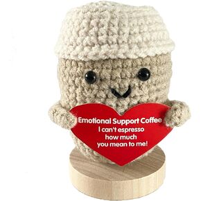 Funny Mini Positive Potato,3 Inch Cute Crochet Doll with Positive Card,Soft Wool Knitting Toy Decoration Encouragement Support for Birthday Gifts Room Decor (Positive Coffee Cup)