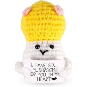 NQEUEPN Funny Positive Mushroom, 2.76 Inch Knitted Mushroom Doll & Encouraging Card Emotional Support Crochet Toys Inspirational Knitting Wool Potato Gift for Kids Friends Party Christmas Decor