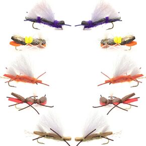The Fly Fishing Place Basics Collection - Chernobyl Ant Foam Dry Fly Assortment - 10 Dry Fishing Grasshopper Flies - 5 Patterns - Hook Size 10