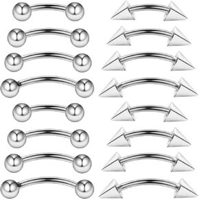 Jenxnjsjo 16g Silver/Gold/Black Curved Barbell Rook Earring Eyebrow Piercing Jewelry for Women Men 6/8/10/12mm Vertical Labret Lip Snake Eyes Tongue Rings Surgical Steel Vch Anti Tragus Snug Piercings
