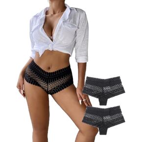 ohyeah Black Lace Cheeky Panties Underwear for Women Plus Size Sexy Panties Bikini Hipster Panty
