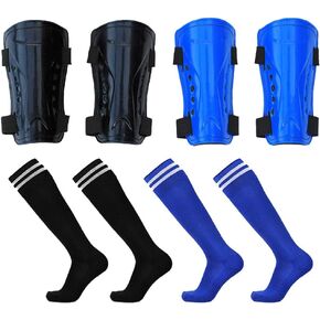 2 Pairs Kids Soccer Shin Guards & 2 Pairs Football Soccer Socks Perforated Breathable Pads Protector Calf Protective Gear Equipment for 5-15 Years Kids Boys Girls Children Teenagers