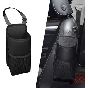 Sinytuto 1 PC Mini Car Seat Side Cup Holder, 4.92In x 9.84In Soft Waterproof Fiber Leather Multi-Function Vehicle Storage Bag with Mesh Pocket, Universal Automotive Organizer Accessories (Black)