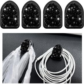 4 PCS Bling Car Mini Hooks, Multifunctional Glitter Auto Dashboard Hook with Adhesive, Crystal Hanging Storage Hook, Universal Vehicle Interior Organizer for Car Home (Black)