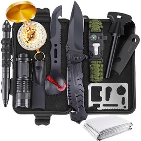 مجموعة النجاة في حالات الطوارئ 13 في 1 من BOLDALLY - هدية للرجال والأب - أساسيات التخييم والمشي لمسافات طويلة - معدات تكتيكية في علبة مقاومة للماء للمغامرة في الهواء الطلق والاستعداد للكوارث in Kuwait