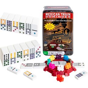Family Traditions Mexican Train Dominoes Tin, Crystalline Dominoes