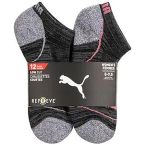PUMA Women’s Repreve Athletic Low Cut Sock, 12-pair (Black)